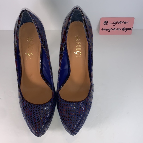 Rouge 9 8 Blue / Purple Snakeskin Print Almond Toe Pumps - Picture 7 of 16